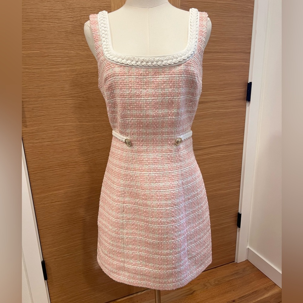 Guess Tosca tweed sleeveless mini dress - size Small - pink